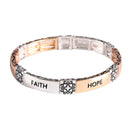 Dicksons Faith Hope Love 2.5 Inch Silver, Gold and Rose Gold Plated Metal Women's Tile Stretch Bracelet