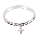 Dicksons Inspirational Engraved Scripture Stretch Bracelet for Women Silver-Tone Bangle with Cross Charm Religious Faith Jewelry