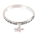 Dicksons Inspirational John 3:16 Engraved Stretch Bangle Bracelet for Women Silver-Tone Bangle with Mother of Pearl Dove Charm Religious Faith Jewelry