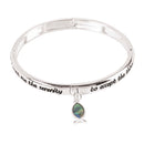 Dicksons Serenity Prayer Engraved Stretch Bracelet for Women Silver-Tone Bangle with Abalone Shell Fish Charm Religious Faith Jewelry