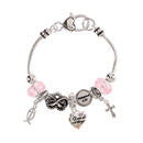 Dicksons Inspirational I Can Do All Things Philippians 4:13 Charm Bracelet for Women Silver-Tone Snake Chain with Pink Glass Beads Faith Jewelry