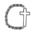 Dicksons Elegant All-Silver Stretch Bracelet with Oversized Crystal Sideways Cross Textured European Bead Style Religious Jewelry
