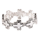 Dicksons Elegant Multi-Filigree Cross Stretch Bracelet for Women Silver-Tone Ornate Bangle Continuous Pattern Religious Faith Jewelry