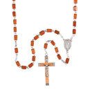 Dicksons Natural Wood Block Bead Rosary Necklace with Metal Crucifix & Miraculous Medal 20 Inch Catholic Prayer Beads for Men & Women – Durable & Handcrafted Religious Giftable