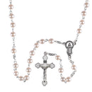 Dicksons Elegant Glass Pearl Bead Rosary Necklace with Silver Plate Crucifix & Miraculous Medal 18 inch Catholic Prayer Beads for Men & Women – Durable & Handcrafted Religious Giftable