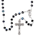 Dicksons Jet Black & Aurora Borealis Faceted Glass Bead Rosary Necklace with Silver-Tone Crucifix & Miraculous Medal 20 inch Catholic Prayer Beads for Men & Women, Handcrafted Religious Giftable