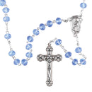 Dicksons Luminous Blue Faceted Glass & Aurora Borealis Bead Rosary Necklace with Silver-Tone Crucifix & Miraculous Medal 20 inch Catholic Prayer Beads for Men & Women, Handcrafted Religious Giftable