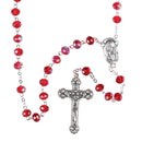 Dicksons Dazzling Red Faceted Glass & Aurora Borealis Bead Rosary Necklace with Silver-Tone Crucifix & Miraculous Medal 20 inch Catholic Prayer Beads for Men & Women, Handcrafted Religious Giftable