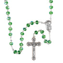 Dicksons Luminous Green Faceted Glass & Aurora Borealis Bead Rosary Necklace with Silver-Tone Crucifix & Miraculous Medal 20 inch Catholic Prayer Beads for Men & Women, Handcrafted Religious Giftable