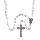 Dicksons Crystal Faceted Glass & Aurora Borealis Bead Rosary Necklace with Silver-Tone Crucifix & Miraculous Medal 21 inch Catholic Prayer Beads for Men & Women, Handcrafted Religious Giftable