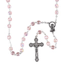 Dicksons Luminous Pink Faceted Glass & Aurora Borealis Bead Rosary Necklace with Silver-Tone Crucifix & Miraculous Medal 21 inch Catholic Prayer Beads for Men & Women, Handcrafted Religious Giftable