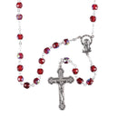 Dicksons Dazzling Red Faceted Glass & Aurora Borealis Bead Rosary Necklace with Silver-Tone Crucifix & Miraculous Medal 21 inch Catholic Prayer Beads for Men & Women, Handcrafted Religious Giftable