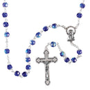 Dicksons Luminous Blue Faceted Glass & Aurora Borealis Bead Rosary Necklace with Silver-Tone Crucifix & Miraculous Medal 21 inch Catholic Prayer Beads for Men & Women, Handcrafted Religious Giftable