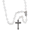 Dicksons Serene White Glass Bead Rosary Necklace with Silver-Tone Crucifix & Miraculous Medal 24 inch Catholic Prayer Beads for Men & Women – Durable & Handcrafted Religious Giftable