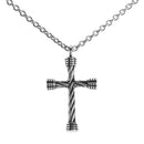 Dicksons Twisted Rope Cross with Endcaps, Silver Tone, 24 Inch, Stainless Steel, Men's Everyday Necklace,