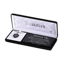 Dicksons Joshua 1:9 Shield Pendant 24 inch Black and Silver Stainless Steel Men's Oval Link Chain Necklace