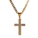 Dicksons Elegant Sideways Cross Stretch Bracelet Modern Two-Tone Silver & Gold Plated Textured Bangle Religious Faith Jewelry