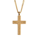 Dicksons - 1.75 Inch Scroll Engraved Cross Charm - 24 Inch Gold Plated Stainless Steel Curb Chain Men's Necklace
