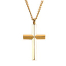 Dicksons - 1.5 Inch Bevel Cross Charm - 24 Inch Gold Plated Stainless Steel Curb Chain Men's Necklace