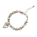 Dicksons Pink and White Reunion Teardrop Heart One Size Genuine Beaded Stone Women's Charm Stretch Bracelet