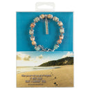 Dicksons Coral and Aqua Footprints Poem One Size Genuine Beaded Stone Women's Charm Stretch Bracelet