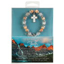 Dicksons Mustard Seen Peach White Cross One Size Genuine Beaded Stone Women's Charm Stretch Bracelet