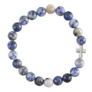 Dicksons Natural Stone Beaded Bracelet for Women Crystallite Beads with Silver Tone Cross Charm | Stretch Fit Faith & Wisdom Jewelry