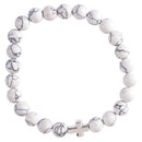 Dicksons Howlite Natural Stone Beaded Bracelet for Women White Crystallite Beads with Silver Tone Charm | Stretch Fit Faith & Calm Jewelry