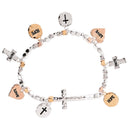 Dicksons Faith Hope Love Engraved Charm Bracelet for Women Silver & Gold Tone Beads with Cross, Heart & Disc Charms | Inspirational Stretch Jewelry Giftable