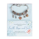 Dicksons Faith Hope Love 7 + 1 Inch Extension Silver, Gold and Rose Gold Tri-Plated Stainless Steel Women's Inspirational Dangle Charm Bracelet