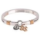 Dicksons Dainty Open Sideways Cross Bracelet for Women Silver Plated Beaded Stretch Bangle Minimalist Faith Jewelry