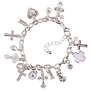 Dicksons Natural Ecru Agate Stone Beaded Stretch Bracelet Subtle Crackle Finish with Gold-Tone Cross Charm Delicate Faith Jewelry