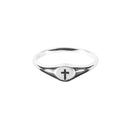 Dicksons Oval Emblem Engraved with Cross Silver Plated Size 7 Ring
