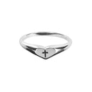 Dicksons Heart Emblem Engraved with Cross Silver Plated Size 8 Ring