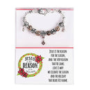 Dicksons Jesus Is The Reason For The Season 7 + 1 Inch Extension Silver and Rose-Gold Dual-Plated Stainless Steel Women's Inspirational Dangle Charm Bracelet