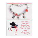 Dicksons Live Love Heal - Nurse 7 + 1 Inch Extension Red and Silver Stainless Steel and Glass Women's Everyday Dangle Charm Bracelet