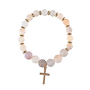 Dicksons Natural Brown Agate Stone Beaded Stretch Bracelet Earthy Crackle Finish with Gold-Tone Cross Charm Rustic Faith Jewelry