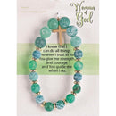 Dicksons Woman of God with Dangle Cross Charm - 2.5 Inch Kelly Green Agate Stone, Glass and Gold Plated Women's Stretch Bracelet