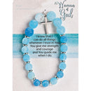 Dicksons Woman of God with Dangle Cross Charm - 2.5 Inch Blue Agate Stone, Glass and Silver Plated Women's Stretch Bracelet