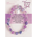 Dicksons Woman of God with Dangle Cross Charm - 2.5 Inch Lavender Purple Agate Stone, Glass and Gold Plated Women's Stretch Bracelet