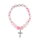 Dicksons Natural White Agate Stone Beaded Stretch Bracelet Earthy Crackle Finish with Silver-Tone Cross Charm Rustic Faith Jewelry