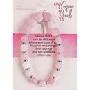 Dicksons Woman of God with Dangle Cross Charm - 2.5 Inch Pastel Pink Agate Stone, Glass and Gold Plated Women's Stretch Bracelet