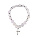 Dicksons Natural Yellow Agate Stone Beaded Stretch Bracelet Earthy Crackle Finish with Silver-Tone Cross Charm Rustic Faith Jewelry