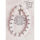 Dicksons Woman of God with Dangle Cross Charm - 2.5 Inch White Agate Stone, Glass and Gold Plated Women's Stretch Bracelet