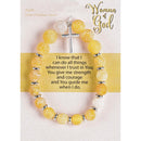 Dicksons Woman of God with Dangle Cross Charm - 2.5 Inch Yellow Agate Stone, Glass and Gold Plated Women's Stretch Bracelet