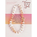 Dicksons Box Cross Charm - 2.5 Inch Ecru and White Agate Stone, Glass and Gold Plated Women's Stretch Bracelet