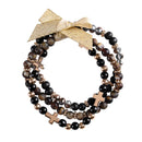 Dicksons Woman Of God 2.5 Inch Dark Brown and Gold Plated Agate Stone Metal and Wood Women's Triple Stretch Bracelet
