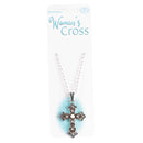 Dicksons Woman's Western Rhinestone Cross Necklace 18-Inch Silver Tone Chain with Ornate Bud Design & Pearl Accent | Elegant Christian Religious Jewelry Giftable