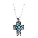 Dicksons Woman's Southwestern Turquoise Concho Cross Necklace 20-Inch Silver Tone Chain with Semi-Precious Stone & Tribal Design | Christian Religious Jewelry Giftable