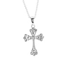 Dicksons - 7/8 Inch Fancy Bud Cross Charm - 18 Inch Silver Plated Stainless Steel Cable Chain Women's Necklace